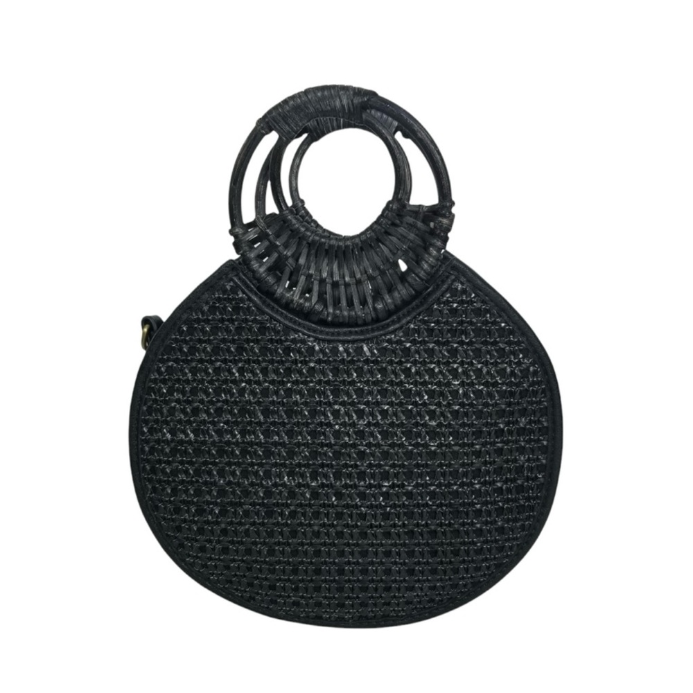 ANTHROPOLOGIE Womens Marianne Black Woven Crossbody Circle Bag - Picture 2 of 12